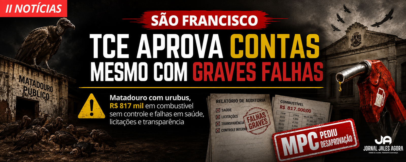 MESMO COM URUBUS EM MATADOURO E R$ 817 MIL EM COMBUSTÍVEL SEM CONTROLE, TCE DÁ PARECER FAVORÁVEL A CONTAS DE SÃO FRANCISCO