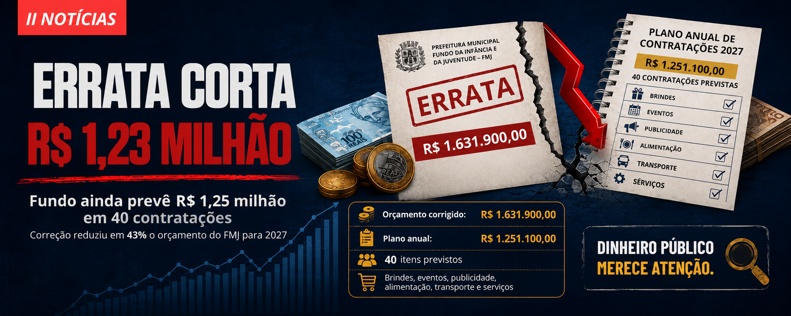 ORÇAMENTO CAI 43%, MAS PLANO DE CONTRATAÇÕES SEGUE ACIMA DE R$ 1,25 MILHÃO