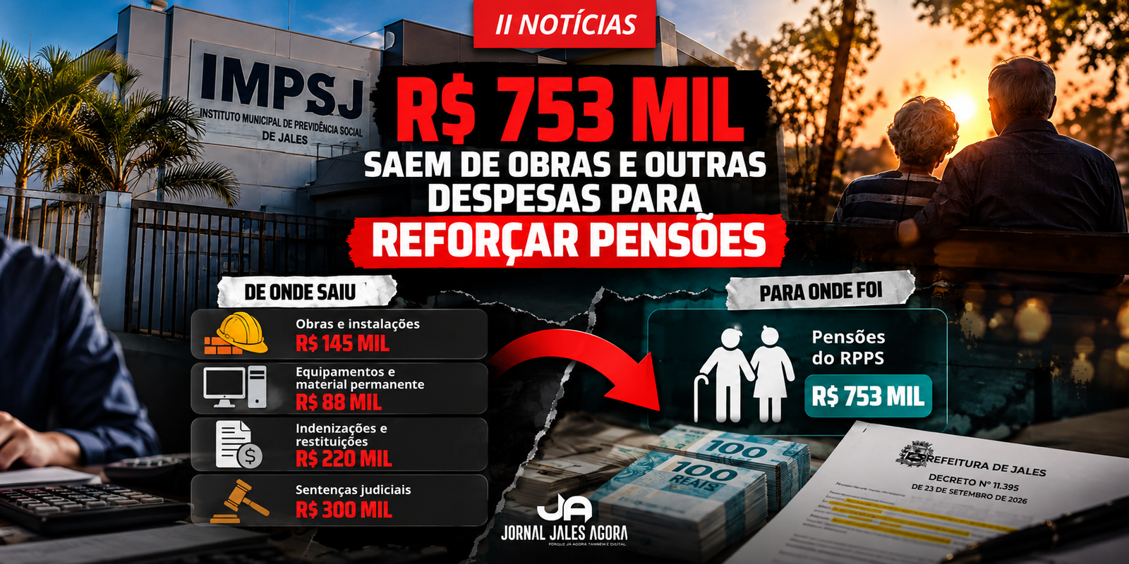 R$ 753 MIL SAEM DE OBRAS E OUTRAS DESPESAS PARA REFORÇAR PENSÕES